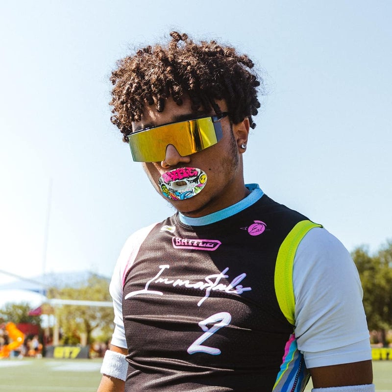 Battle Sports Oxygen Football Mouthguard - Football Mouth Guard with Strap, Superior Airflow & Better Performance, Maximum Breathability, Works with Braces - Graffiti/Colorful - Image 3